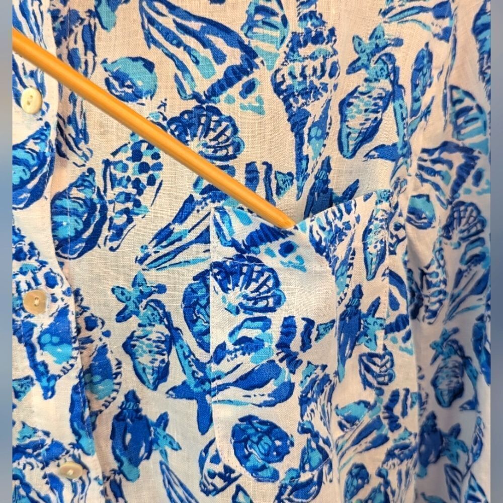 Lilly Pulitzer Resort Shell Coastal Cowgirl Beachy Chic Tropical Linen Top L - Picture 6 of 10